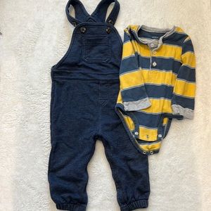 Old Navy soft knit overalls with coordinating Carter’s onesie